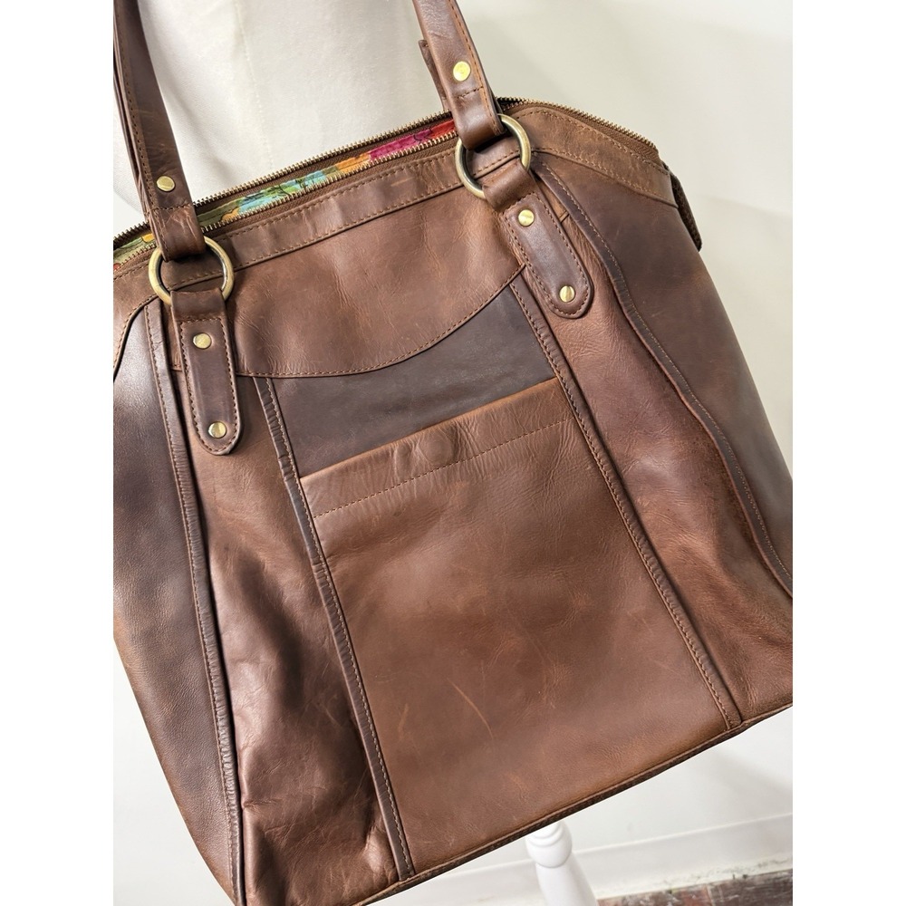The Leather Store Large Chelsea Brown Shoulder Bag Tote Purse Floral Lined - Picture 3 of 10